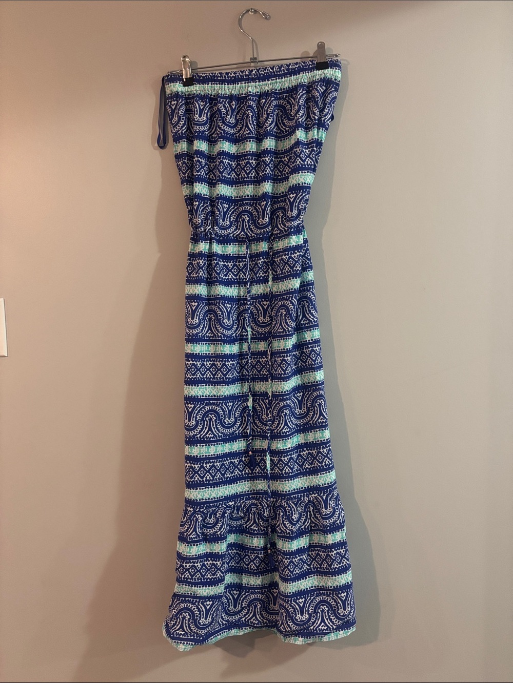 Vineyard Vines Navy and Light Blue Strapless Maxi Dress